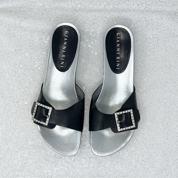Gianni Bini Dazzle silver and black slide on kitten heels - Picture 10 of 13